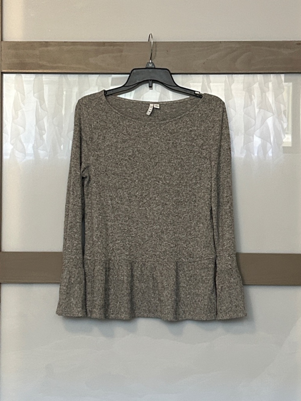 Elle Gray Knit Peplum Long-Sleeve Top
